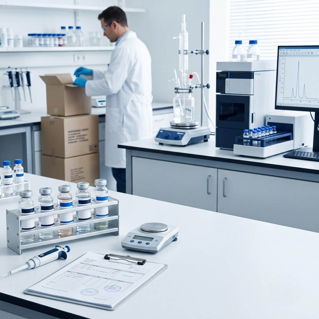 A researcher at a microscope
